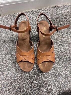 Womens Brown Braided Ankle-Strap Wedges